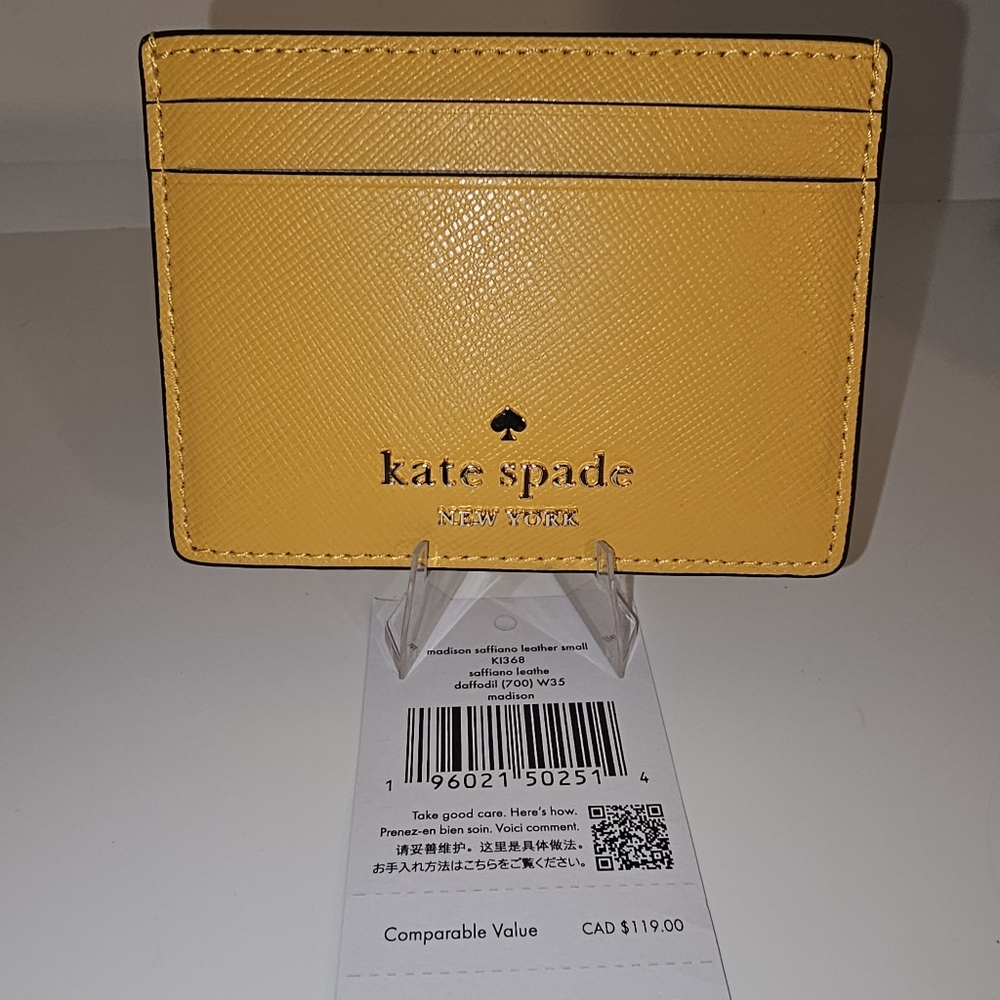 Kate Spade Yellow Daffodil Saffiono Leather Card Holder NWT